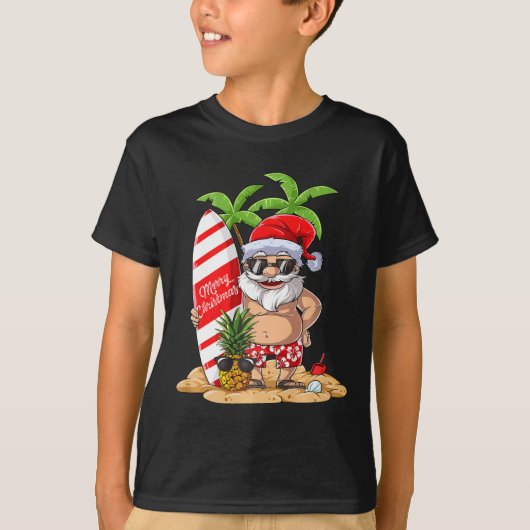 サンタ ハワイアン サーフィン Tシャツ クリスマス サマー (正面)