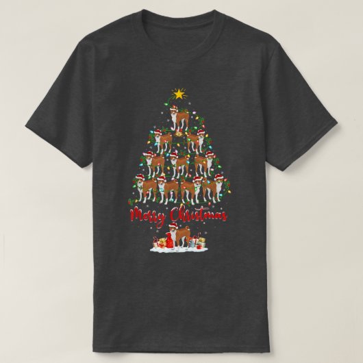 サンタ・バセンジ・クリスマスにマッチするバセンジ犬の恋人 Tシャツ (デザイン正面)