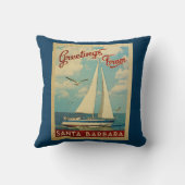 サンタ・バーバラのヨットのヴィンテージ旅行カリフォルニア クッション (裏面)