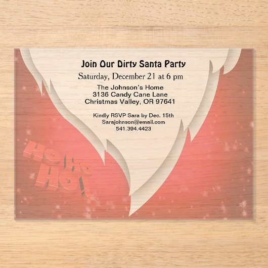 サンタ・パターンで汚れたサンタパーティーに参加 アクリル招待状 (正面)