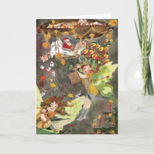 サンタ&フェアリーズ空軍船ブリンプビンテージクリスマス シーズンカード (正面)