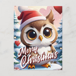サンタ・フクロウ・メリー・クリスマス・トゥ・ミー・グリーティング ポストカード