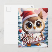 サンタ・フクロウ・メリー・クリスマス・トゥ・ミー・グリーティング ポストカード (正面/裏面)