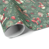 サンタ&フレンズ：グリーンクリスマスラップ ラッピングペーパー (ロールコーナー)