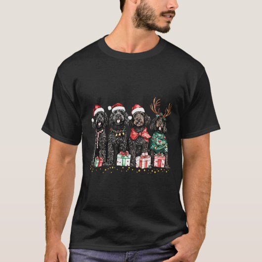 サンタ ブラック ゴールデンドゥードル クリスマス ウィンター ゴールデンドゥードル Tシャツ (正面)