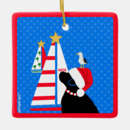 サンタ・ブラック・ドッグ&バード・フレンド・クリスマス セラミックオーナメント