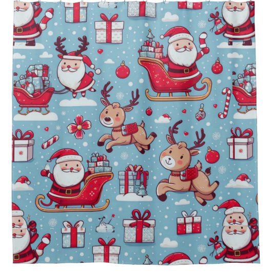サンタ・ブリング・プレゼント シャワーカーテン (正面)