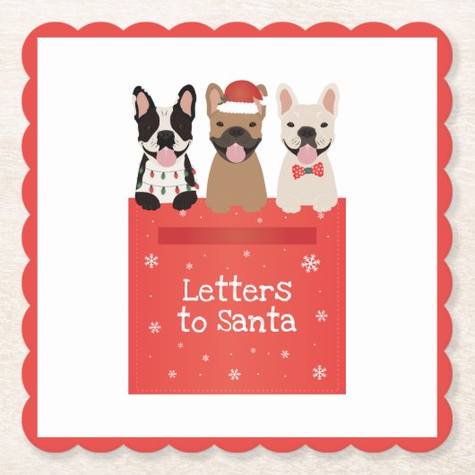 サンタ・ブルドッグフランスのへの手紙 ペーパーコースター (正面)