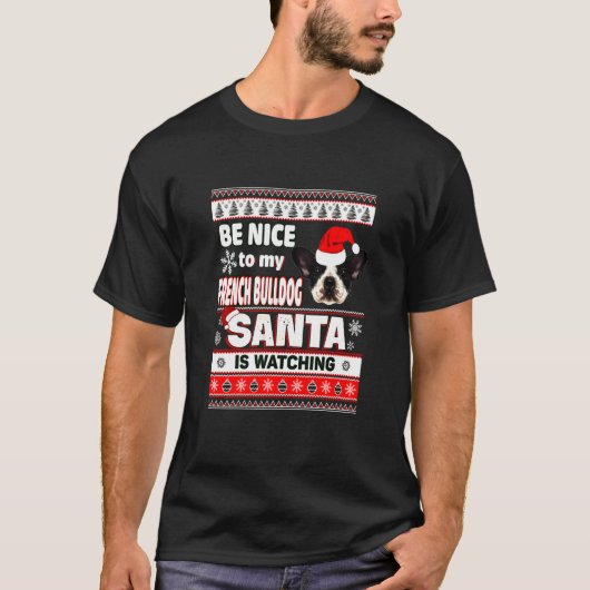 サンタ・ブルドッグフランスのを知る Tシャツ (正面)