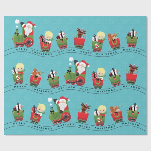 サンタ&ブロンド·ボーイが電車に乗る ラッピングペーパー (フラット)