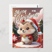 サンタ・ヘッジホッグのメリークリスマスの挨拶 ポストカード (正面/裏面)