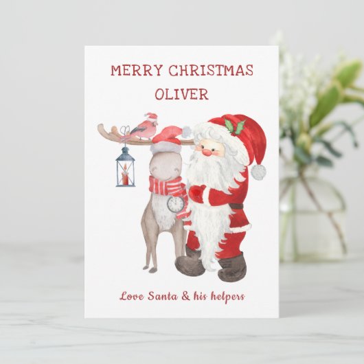 サンタ&ヘルパー編集可能キッズからのクリスマスカード (スタンド正面)