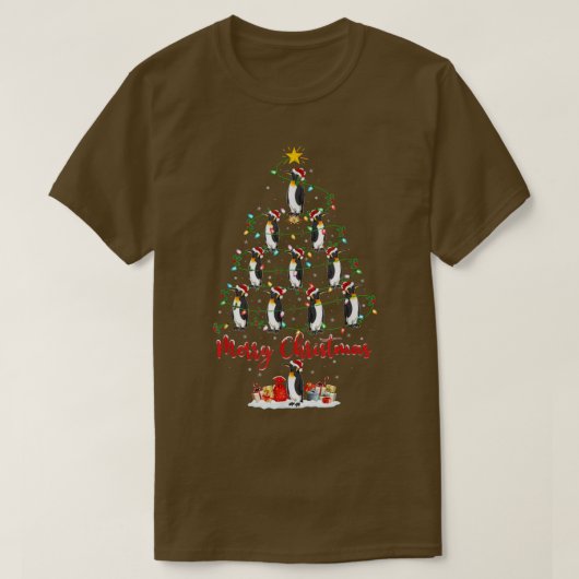 サンタ・ペンギン・クリスマにマッチするペンギンの鳥好き Tシャツ (デザイン正面)