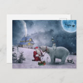 サンタ、ホッキョクグマ、そり、トナカイ、クリスマス シーズンポストカード (正面/裏面)