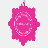 サンタ・ホットピンクパーソナライズされたのクリスマスラブ オーナメントカード (左)