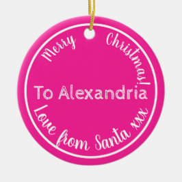 サンタ・ホットピンクパーソナライズされたのクリスマスラブ セラミックオーナメント