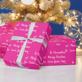 サンタ・ホットピンクパーソナライズされたのクリスマスラブ ラッピングペーパー
