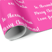 サンタ・ホットピンクパーソナライズされたのクリスマスラブ ラッピングペーパー (ロールコーナー)