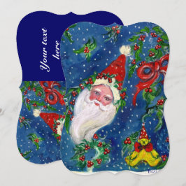 サンタ、ホリベリー、クラウン、クリスマスパーティーレッドブルー 招待状