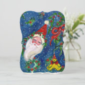 サンタ、ホリベリー、クラウン、クリスマスパーティーレッドブルー 招待状 (スタンド正面)