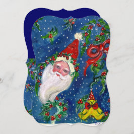 サンタ、ホリベリー、クラウン、クリスマスパーティーレッドブルー 招待状