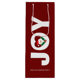 サンタ＆ホリーベリーのクリスマスジョイタイポグラフィ ワインギフトバッグ