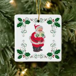 サンタ&ホリーホリデークリスマス セラミックオーナメント