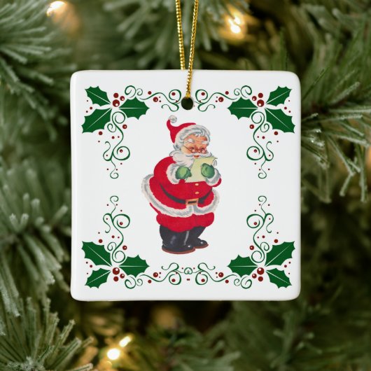サンタ&ホリーホリデークリスマス セラミックオーナメント (ツリー)