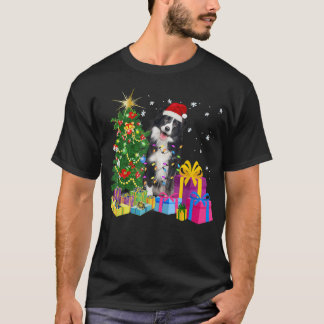 サンタ ボーダーコリー 犬 クリスマスツリー ライト 面白い Tシャツ