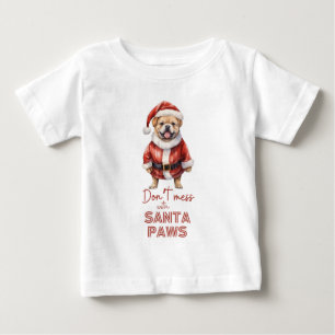 「サンタ・ポーズとゴチャゴチャするな」かわいい犬の恋人Tシャツ ベビーTシャツ