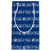 サンタ・ポーズのクリスマスポープリントを青に スモールペーパーバッグ (正面)