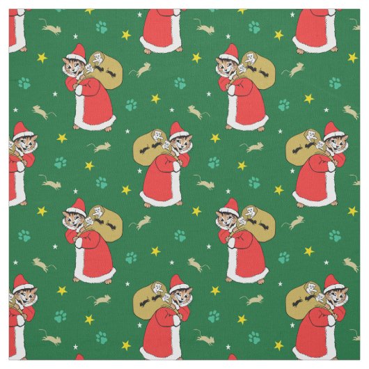 サンタ・ポーズ猫クリスマスグリーン ファブリック (見本)