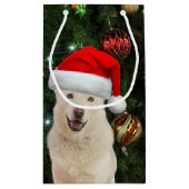 サンタ・ポーズ – クリスタルザハスキードッグクリスマス スモールペーパーバッグ (裏面)