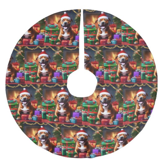 「サンタ・ポーズ：ステイフィーのフェスティバル・サプライズ」 ブラッシュドポリエステルツリースカート (正面)