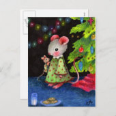 サンタ・マウスを待つ – かわいいクリスマスアート シーズンポストカード (正面/裏面)