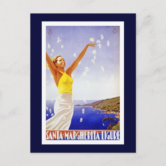 サンタ マルゲリータ、リグーリア ヴィンテージ トラベル ポスター ポストカード (正面)
