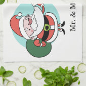 サンタ&ミセスクロース名前をカスタムするキッチンタオル キッチンタオル (折り畳み)