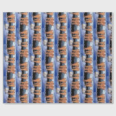 サンタ・ムーンブルーギフトラップを見ているウサギの家族 ラッピングペーパー (フラット)