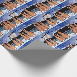 サンタ・ムーンブルーギフトラップを見ているウサギの家族 ラッピングペーパー