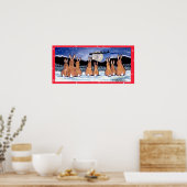 サンタ・ムーン・クリスマスポスター雪を見るウサギたち ポスター (キッチン)