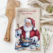 サンタ・メイキング・クッキーパーソナライズされた・クリスマス キッチンタオル