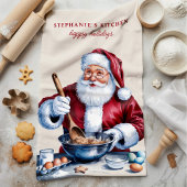 サンタ・メイキング・クッキーパーソナライズされた・クリスマス キッチンタオル