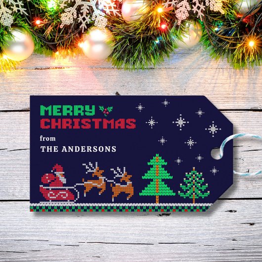 サンタ・メリークリスマスで冬のニットの風景 ギフトタグ