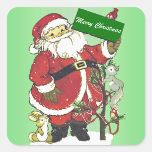 サンタ・メリークリスマスのサインフォレスト・アニマルグリーン スクエアシール