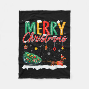 サンタ メリークリスマス ダックスフンド ソリ 犬好き X フリースブランケット