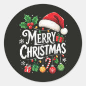 サンタ メリークリスマス ライト ホリデー ラウンドシール (正面)