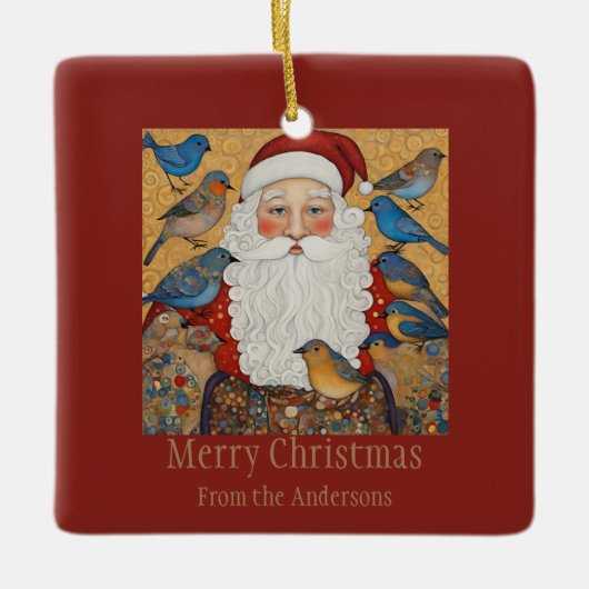 サンタ・メリー・クリスマス・グリーティング セラミックオーナメント (正面)