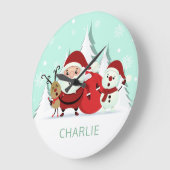サンタ·ラインディア·雪だるま名前をカスタムする時計 ラージ壁時計 (傾斜)