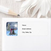 サンタ・ラベルを探している子どもと犬 ラベル (インサイチュ)