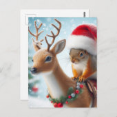 サンタ・リスとトナカイ ポストカード (正面/裏面)